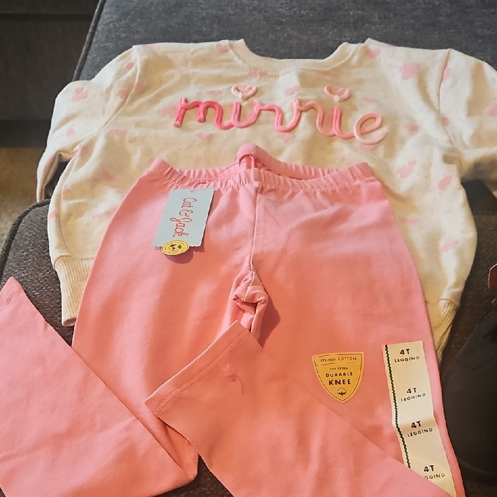 Disney Cream & Pink Minnie Pullover and Pink Leggings Set